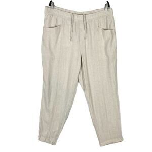 Nwot OLD NAVY Pants Women XL Beige Linen-Blend High Waist Straight Tapered Leg